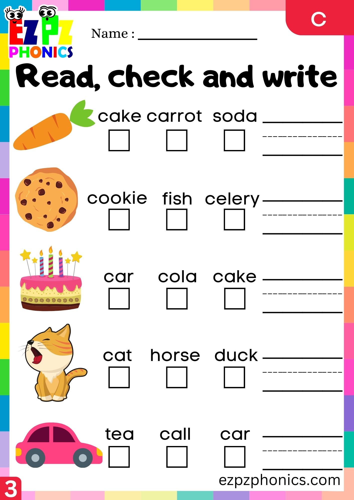 Letter c Read Check and Write Activity Group 3